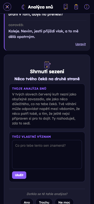 Smyšlený příklad: Podívej se, jak tvoje odpovědi dávají tvému snu význam