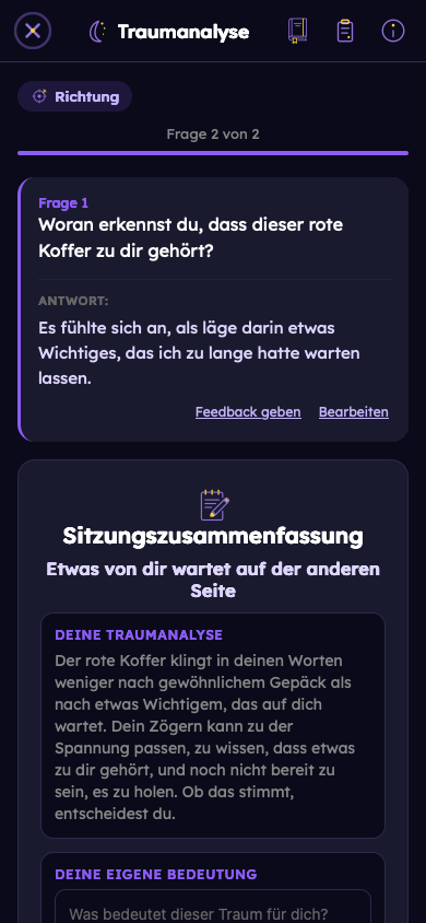 Fiktives Beispiel: Sieh, wie deine Antworten deinem Traum Bedeutung geben