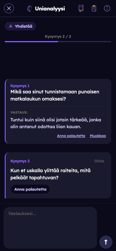 Kuvitteellinen esimerkki: Vastaa henkilökohtaisiin kysymyksiin