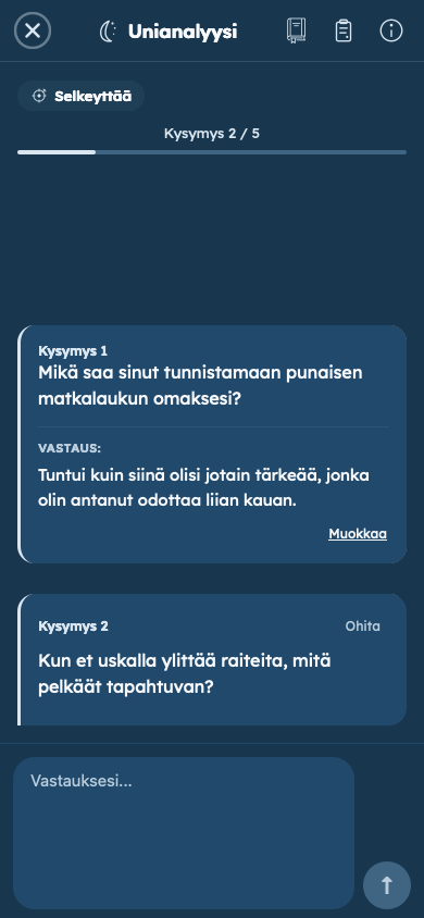 Kuvitteellinen esimerkki: Vastaa henkilökohtaisiin kysymyksiin
