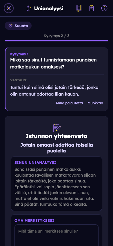 Kuvitteellinen esimerkki: Näe, miten vastauksesi antavat unellesi merkityksen