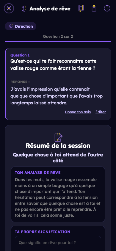 Exemple fictif: Vois comment tes réponses donnent du sens à ton rêve