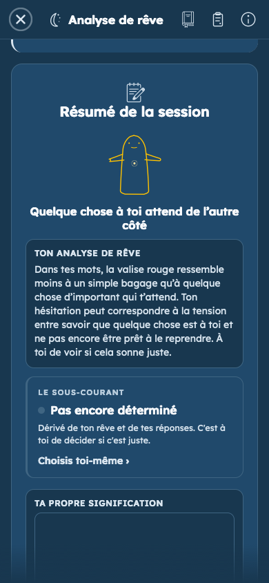 Exemple fictif: Vois comment tes réponses donnent du sens à ton rêve
