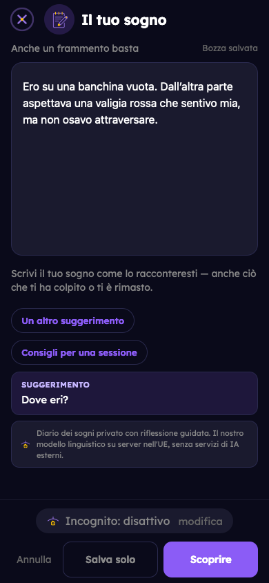 Esempio immaginario: Annota il tuo sogno