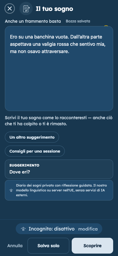 Esempio immaginario: Annota il tuo sogno