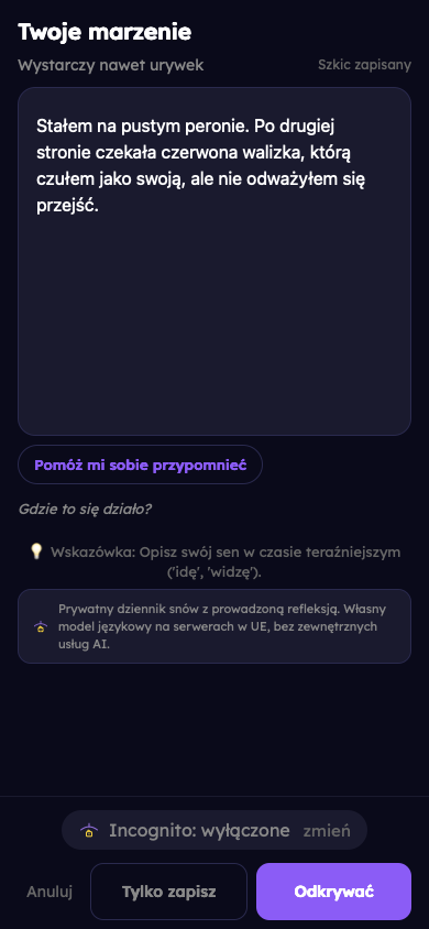 Fikcyjny przykład: Zapisz swój sen