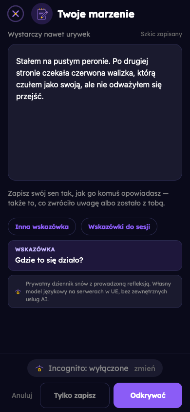 Fikcyjny przykład: Zapisz swój sen