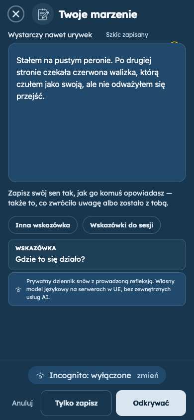 Fikcyjny przykład: Zapisz swój sen