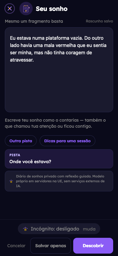 Exemplo fictício: Registre seu sonho