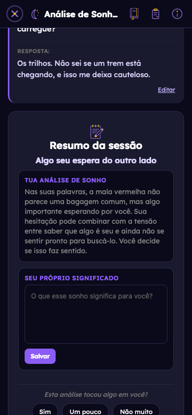 Exemplo fictício: Veja como suas respostas dão significado ao seu sonho