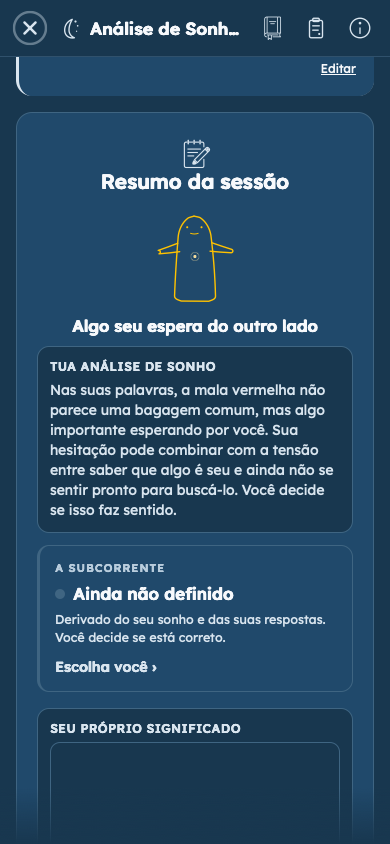 Exemplo fictício: Veja como suas respostas dão significado ao seu sonho