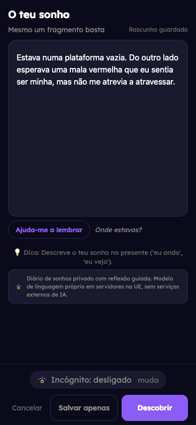 Exemplo fictício: Regista o teu sonho