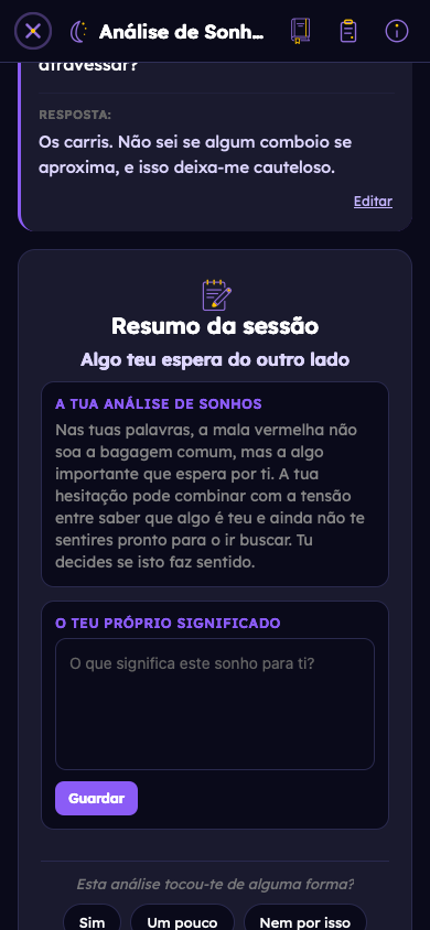 Exemplo fictício: Vê como as tuas respostas dão significado ao teu sonho