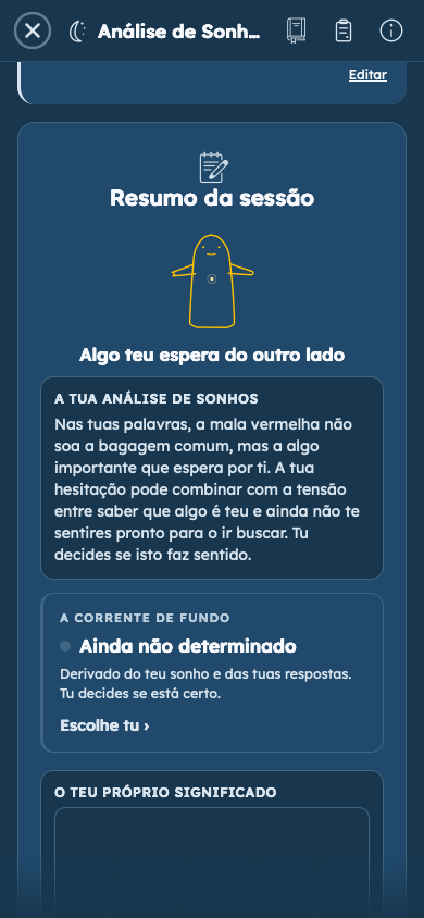 Exemplo fictício: Vê como as tuas respostas dão significado ao teu sonho