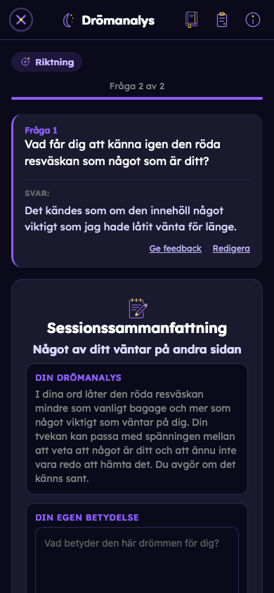Fiktivt exempel: Se hur dina svar ger din dröm mening